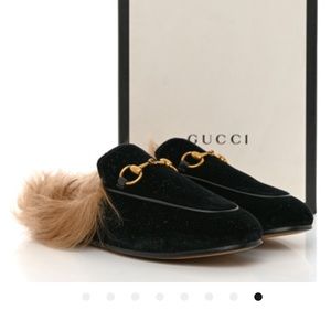 Gucci velvet fur princetown women